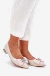 Elegant Leather Ballet Flats Women With Bow Laura Messi 2893 Beige