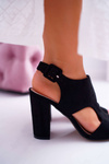 Women's Stiletto Sandals Openwork Suede Black HiBaby