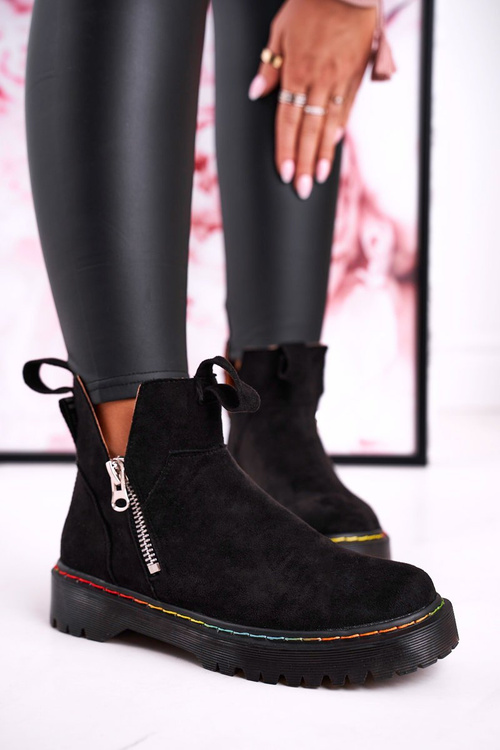 Women's Chelsea Boots With Colorful Stitching Suede Black Addison