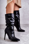 Crinkled Leather Boots On A High Heel Black Caren
