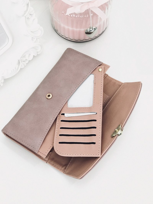 Large Women's Wallet with Heart Powder Pink