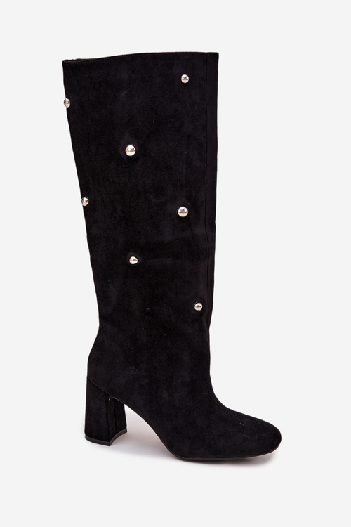 Women's insulated boots on a heel with decorative details black Lucinda