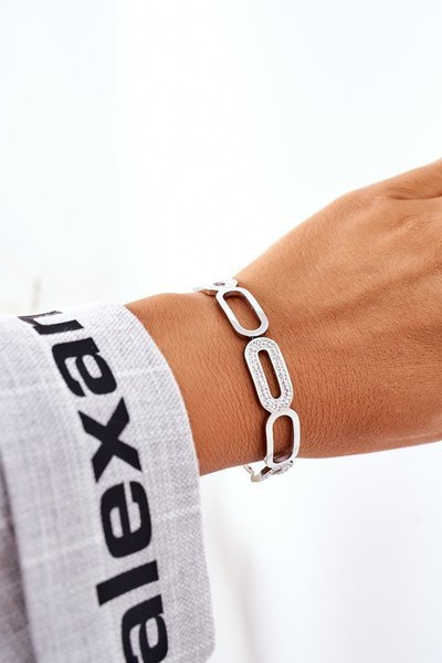 Bransoletka Stalowa Z Cyrkoniami Srebrna