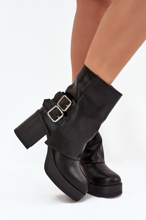 Women's Heeled Ankle Boots With Buckles Black Marena