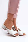Elegant Lacquered Women's Mules with Low Heel and Gold Decoration White Uzimila