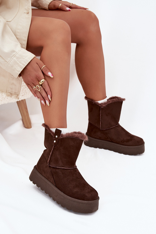 Women's Snow Boots On Platform With Fur Chocolate Evelira