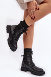 Women's lace-up ankle boots with sock black Gentiana