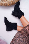 Women's Boots On Stiletto Heel Flat Heel Warmed Behind The Ankle Black Demini