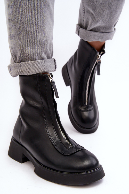 Botki Damskie Płaski Obcas Suwak Czarne Elkasa 7781A