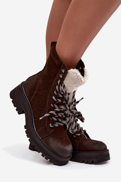 Women's trapper boots made of eco leather chocolate Bellora
