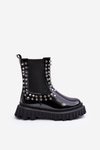 Girls' Shiny Ankle Boots Decorated with Rhinestones Black Adelie