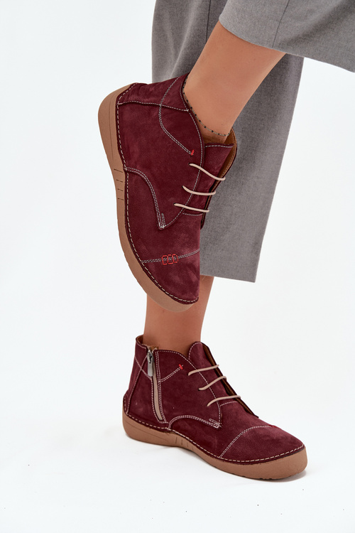 Leather Women's Loafers with Stitching and Zipper Artiker 57C2116 Burgundy