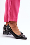Black Faux Leather Court Shoes with Block Heel and Embellishment Sarala