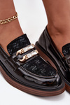 Leather Lacquered Ladies Moccasins With Separate Detail D&A MR52-173 Black
