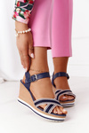 Wedge Sandals In Sailor Style Navy Blue Sea Wave