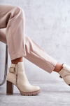 Leather Boots On High Heels With A Decorative Zipper Beige Rosita