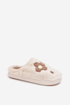 Furry slippers with flowers beige Selinne