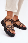 Ladies Eco Leather Sandals With Buckles Leopard Jeneliena