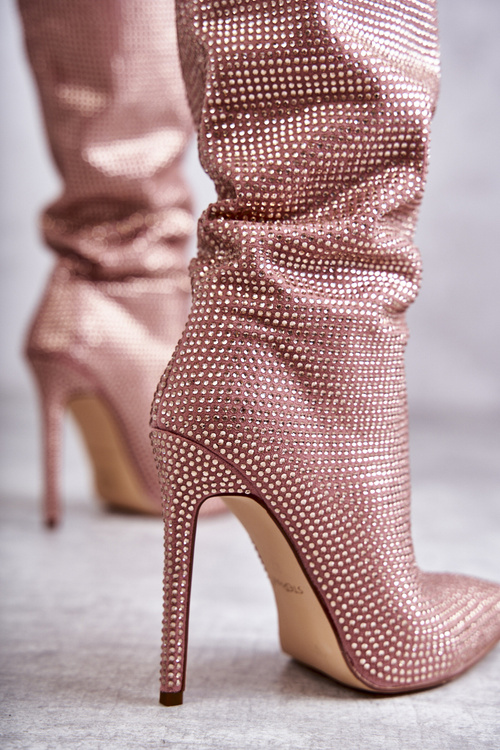 Fashionable Boots On High Heel With Cubic Zirconia Pink Lovisa