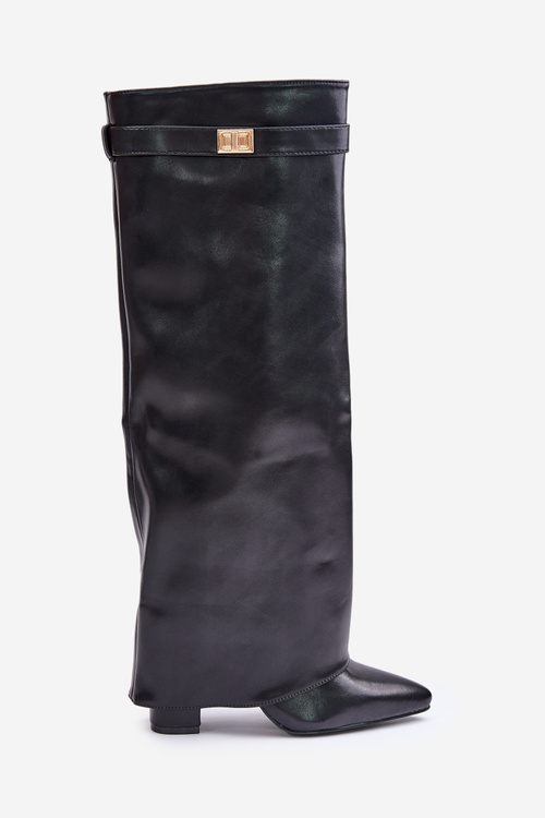 Women's Eco Leather Boots With Rolled Shaft On Heel Black Avamora