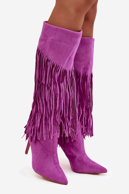 Women's High Heel Boots with Fringes Purple Isalune