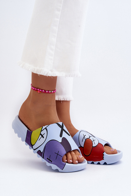 Blue Printed Rubber Flip Flops Monsters