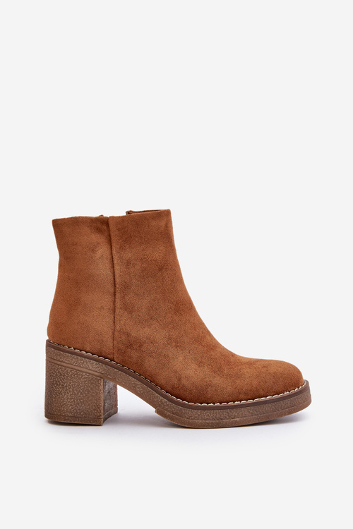 Heeled Boots Eco Suede Insulated With Zip Camel Lerallea