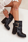 Women's Insulated Heeled Boots with Golden Buckle Black Milira