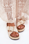 Women's Platform Slippers With Weaving And Golden Buckle Beige Filazzia