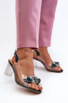 Transparent sandals on a heel with decorations in green D&A MR38-D1