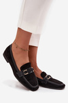 Damskie Mokasyny Loafersy Wzorzyste Ozdobny Element Czarne Evelora