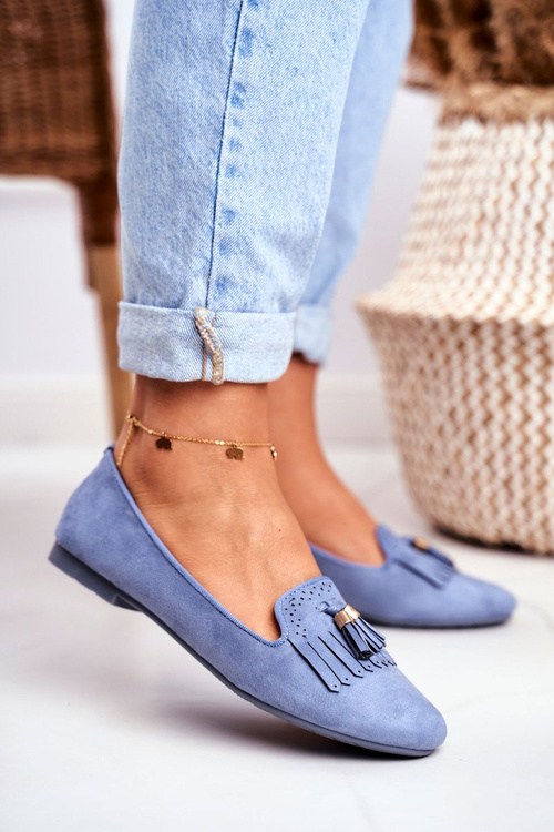 Mokasyny Damskie Niebieskie Lordsy Frędzle Therese
