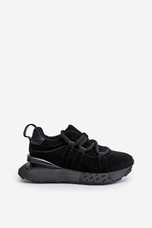 Women's Suede Sneakers On Platform With Thick Lacing Artiker 54C1464 Black