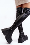 Women's Over-the-Knee Boots on Chunky Sole Black Chinasa