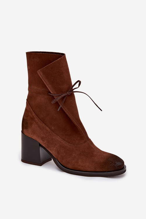 Leather Suede Women's Ankle Boots on Heel Zazoo 1151 Brown