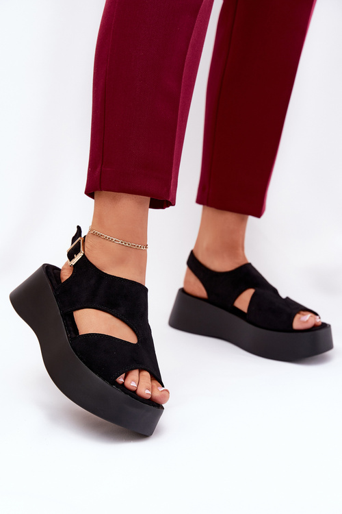 Ladies Platform Sandals Eco Suede Black Karonia
