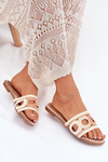 Crocheted women's slippers on a flat heel beige Nirina