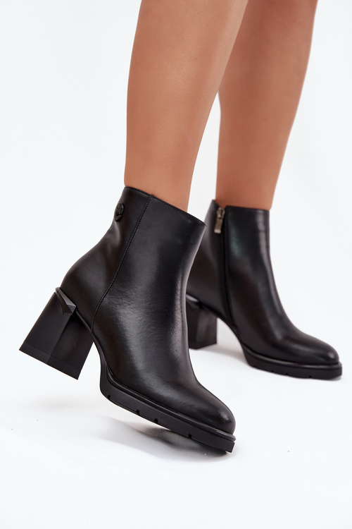 Leather Women's Ankle Boots On Heel Black Julissa