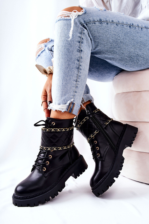 Worker boots with chain Black Caleanor