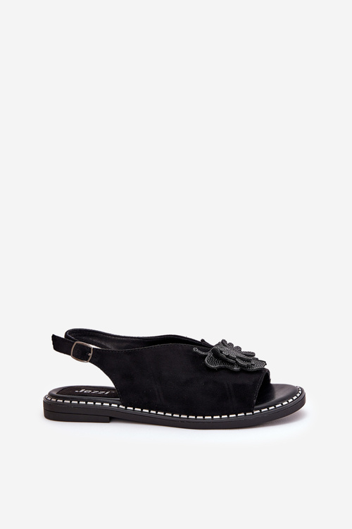 Womens sandals on flat heel with decoration black Setorina
