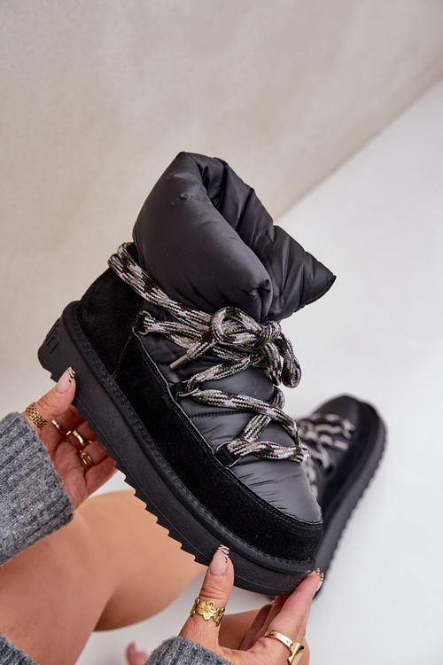 Suede Snow Boots Women With Thick Lacing D.Franklin DFSH375003 Black