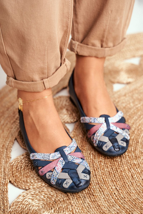 Women's Leather Ballerinas Maciejka Navy Blue 01358-27