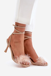 Stiletto Sandals With Feathers Beige Emilettra