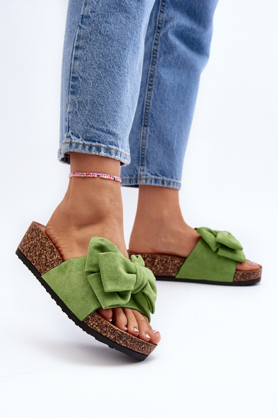 Women's Cork Platform Sandals with Bow Green Tarena