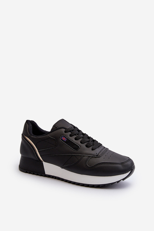Black Leather Platform Lace-Up Sports Shoes Merida