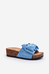 Women's Cork Platform Sandals with Bow Blue Tarena