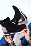 Sportowe Damskie Buty Wysokie Sneakersy Czarne 21-10573
