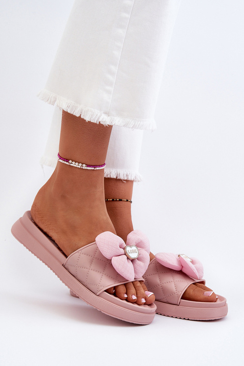 Women's sandals with decoration on low platform pink Cedrella