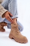 Leather Warm Lace-up Boots Beige Merisha