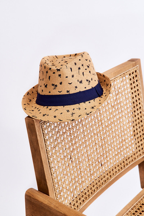 Children's hat with palm trees and animals beige